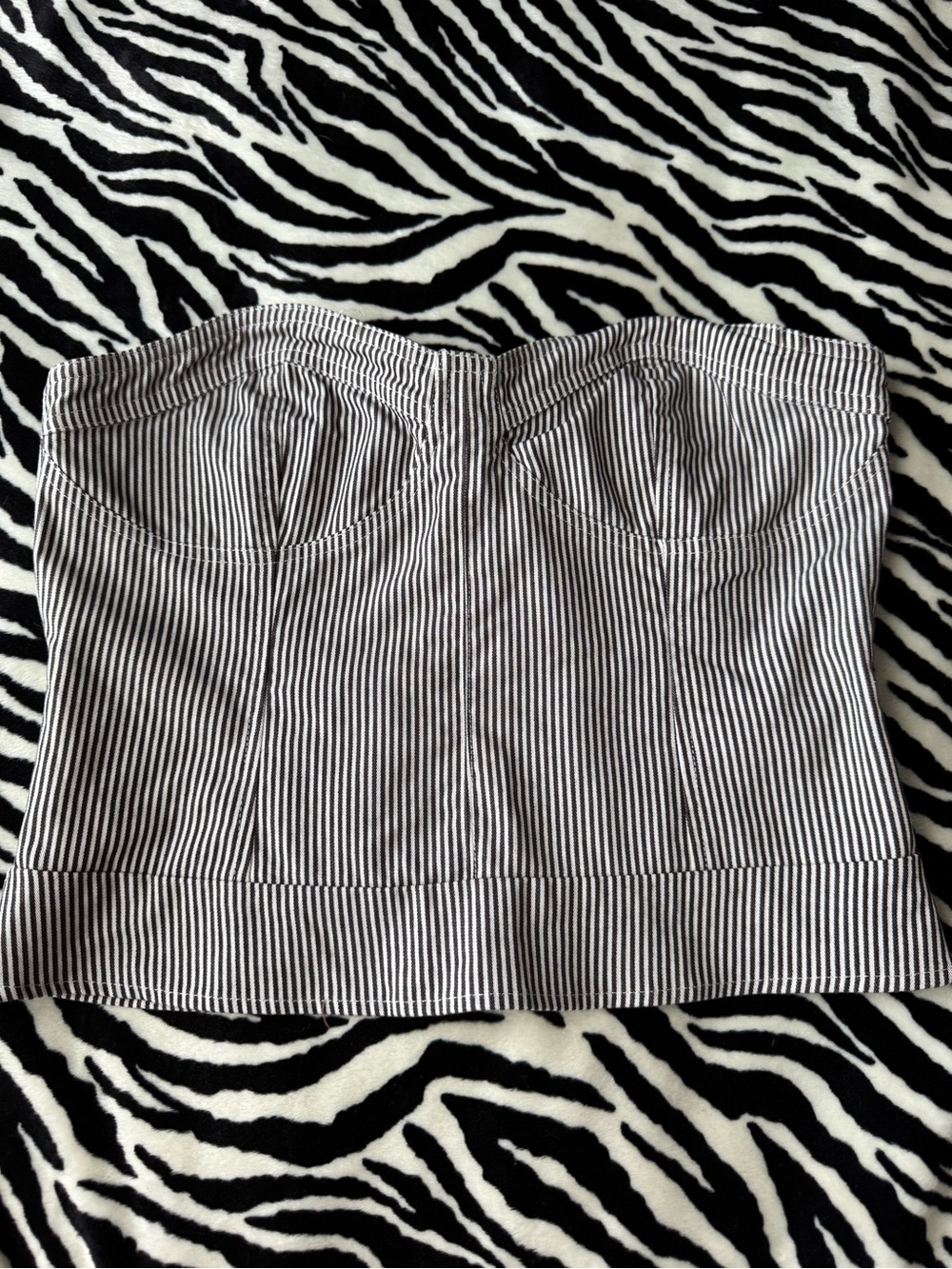 BECCA Black and White Striped Bustier Top